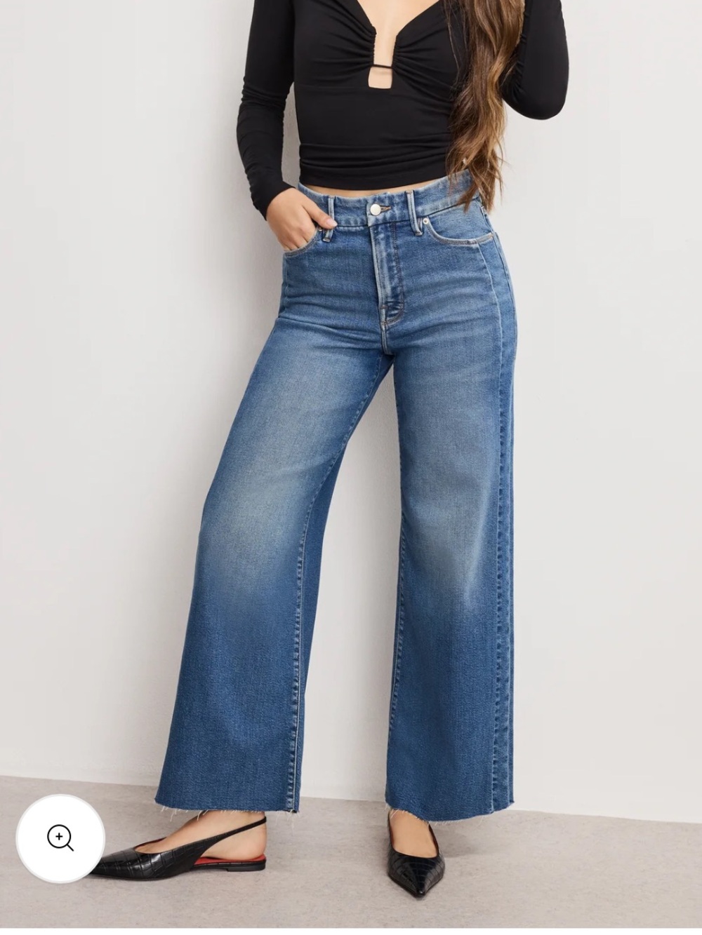 Good American Good Skate Cropped Mid-Blue Distressed Jeans